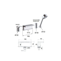 Miscelatore bordo vasca con deviatore, bocca multigetto e doccetta - serie class line
