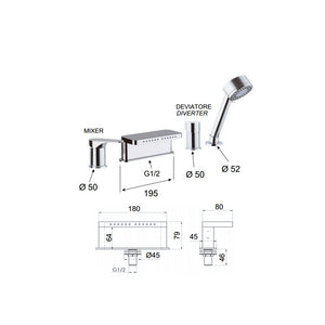 Miscelatore bordo vasca con deviatore, bocca multigetto e doccetta - serie class line