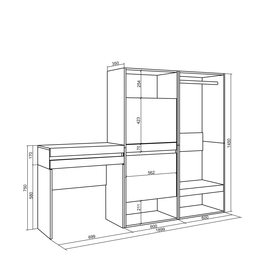 Consolle Ingresso, 190x35x145cm, Con cassetto, Scarpiera, Armadio Aperto, grigio cemento RF3445