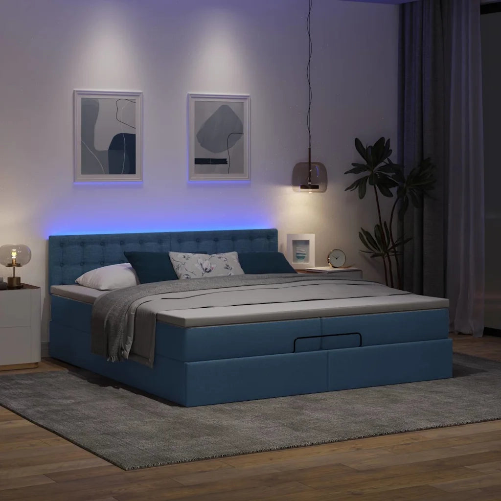 Struttura Letto Pouf con Materassi Blu 200x200 cm in Tessuto 3312505