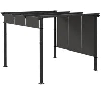 Pergola con 3 Teli Scorrevoli 3L x 3l m, Struttura in Metallo Epoxi Anticorrosione, Tessuto in Poliestere, Grigio