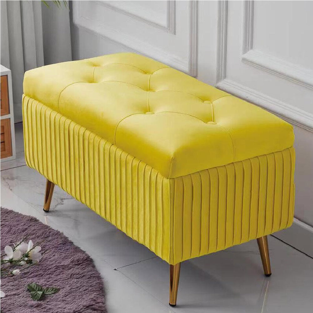 Pouf Contenitore Panca Velluto Rettangolare 80x40x45 cm Seduta Imbottita Ocra