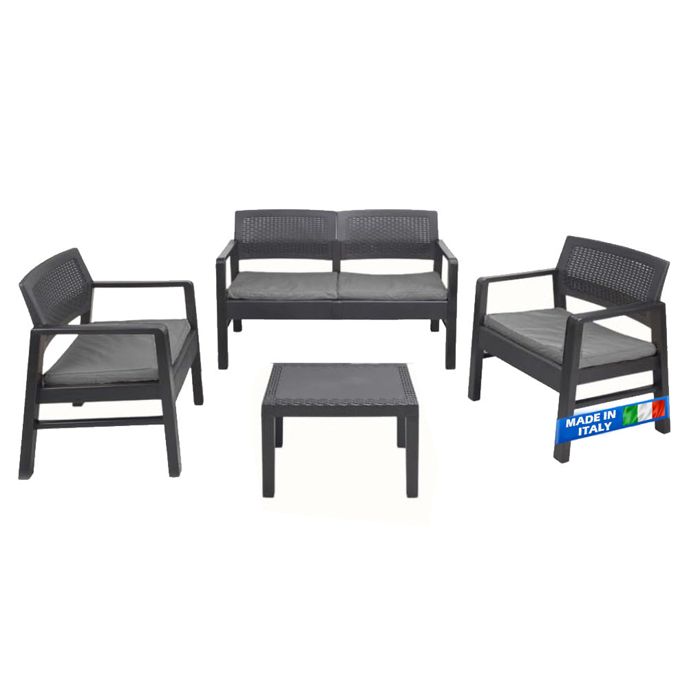 Set salotto da esterno Kilimanjaro Divano Poltrone e Tavolino Made in Italy Antracite
