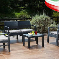 Set salotto da esterno Kilimanjaro Divano Poltrone e Tavolino Made in Italy Antracite
