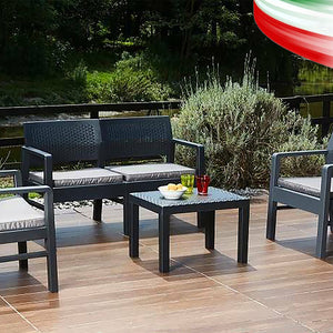 Set salotto da esterno Kilimanjaro Divano Poltrone e Tavolino Made in Italy Antracite