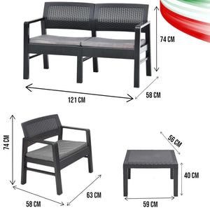 Set salotto da esterno Kilimanjaro Divano Poltrone e Tavolino Made in Italy Antracite