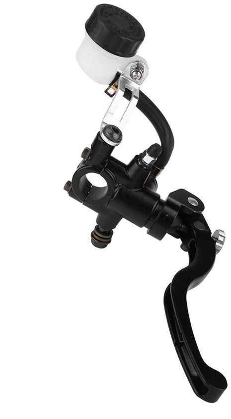 Cilindro di sterzo universale per motocicletta - idraulico - manettino di comando - diametro di sterzo 22mm - lega di alluminio - nero/bianco - manettino di freno