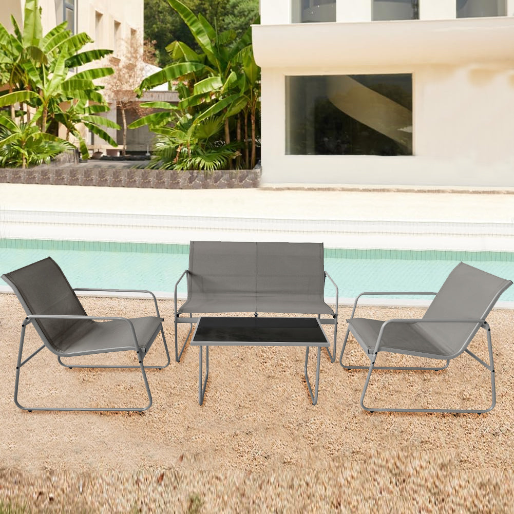 Set Salotto da Giardino con 2 Sedie Divano e Tavolino per Patio Esterno Grigio