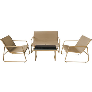 Set Salotto da Giardino con 2 Sedie Divano e Tavolino per Patio Esterno Beige