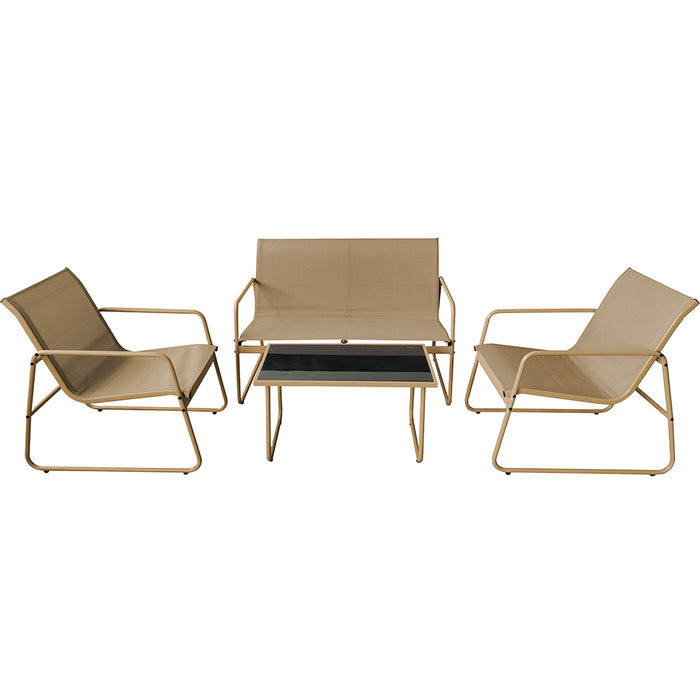 Set Salotto da Giardino con 2 Sedie Divano e Tavolino per Patio Esterno Beige