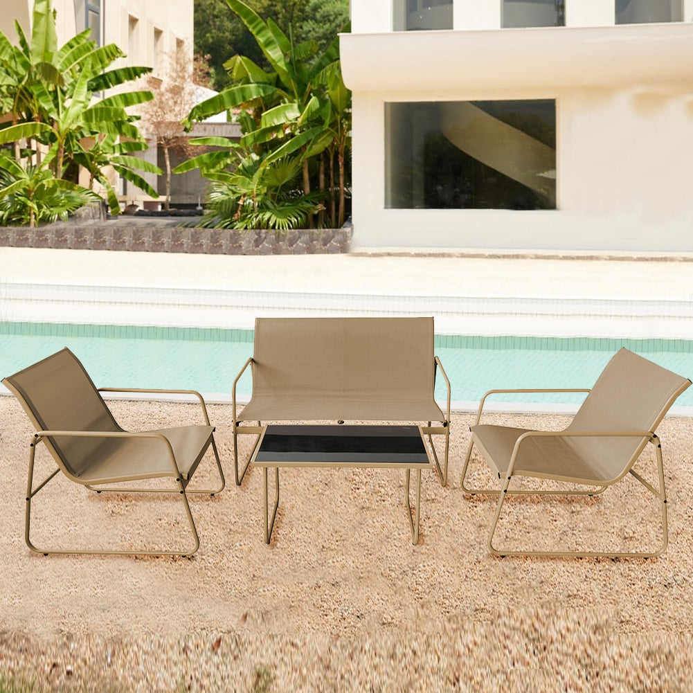Set Salotto da Giardino con 2 Sedie Divano e Tavolino per Patio Esterno Beige