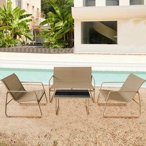 Set Salotto da Giardino con 2 Sedie Divano e Tavolino per Patio Esterno Beige
