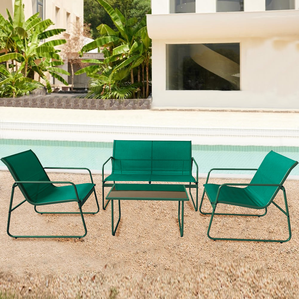 Set Salotto da Giardino con 2 Sedie Divano e Tavolino per Patio Esterno Verde