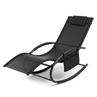 Sedia Sdraio a Dondolo Gravità Zero per Esterni con Cuscino Imbottito Nero