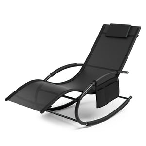 Sedia Sdraio a Dondolo Gravità Zero per Esterni con Cuscino Imbottito Nero