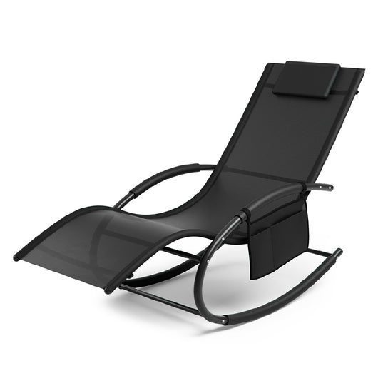 Sedia Sdraio a Dondolo Gravità Zero per Esterni con Cuscino Imbottito Nero