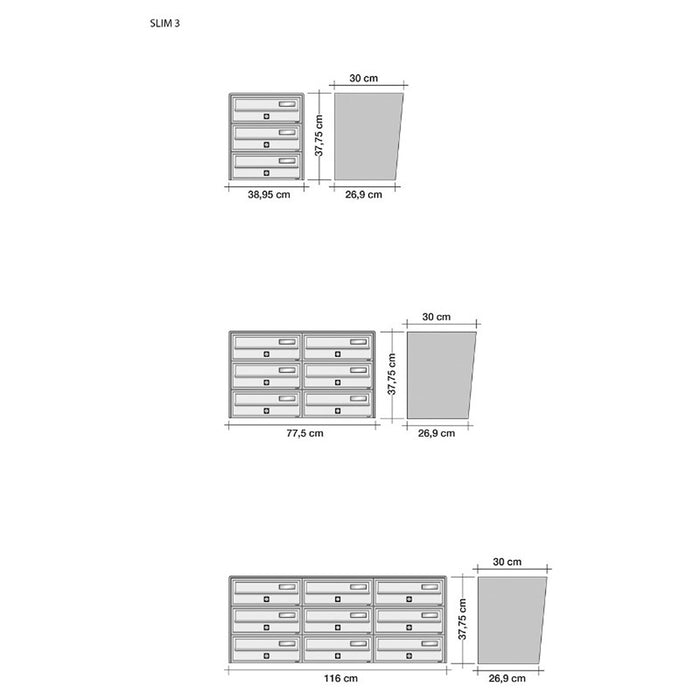ALUBOX SLIM Cassette Postali Condominiali 3 Posti 37,8X39X30 Cm In Lamiera Zincata E Alluminio Cassetta Postale Da Esterno Condominiale Con Sistema Anti Prelievo