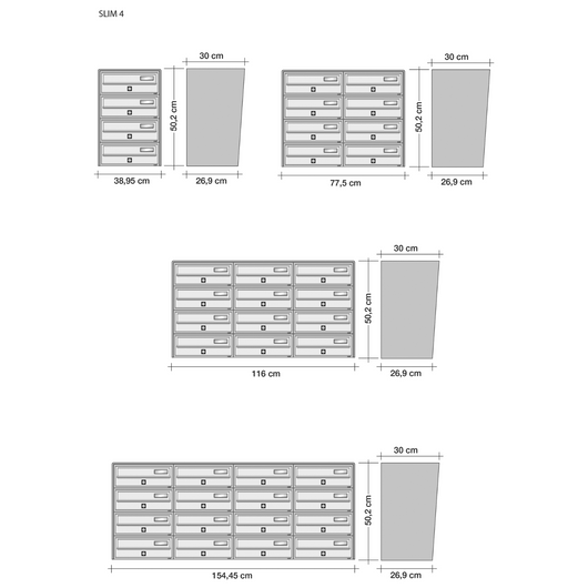 ALUBOX SLIM Cassette Postali Condominiali 4 Posti 50X39X30 Cm In Lamiera Zincata E Alluminio Cassetta Postale Da Esterno Condominiale Con Sistema Anti Prelievo COLORE: ANTRACITE BIANCO
