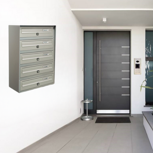 ALUBOX SLIM Cassette Postali Condominiali 5 Posti 63X39X30 Cm In Lamiera Zincata E Alluminio Cassetta Postale Da Esterno Condominiale Con Sistema Anti Prelievo COLORE: ARGENTO