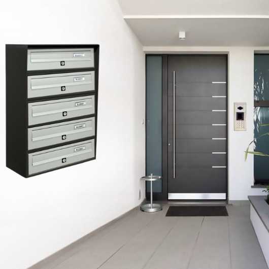 ALUBOX SLIM Cassette Postali Condominiali 5 Posti 63X39X30 Cm In Lamiera Zincata E Alluminio Cassetta Postale Da Esterno Condominiale Con Sistema Anti Prelievo COLORE: ANTRACITE ARGENTO