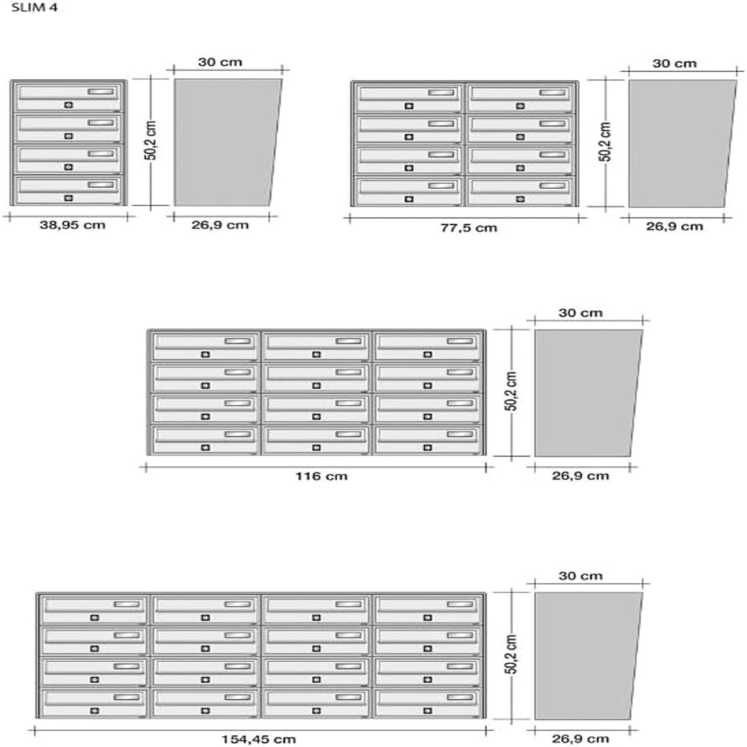 ALUBOX SLIM Cassette Postali Condominiali 8 Posti 50X77,5X30 Cm In Lamiera Zincata E Alluminio Cassetta Postale Da Esterno Condominiale Con Sistema Anti Prelievo