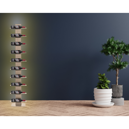 ALUBOX VIRGO Porta Vino Da Terra A Colonna Autoportante Illuminato 167X34X30 Cm Portabottiglie Vino Da Terra In Alluminio Con 10 Mensole Piatte In Lamiera Zincata Capacità 10 Bottiglie