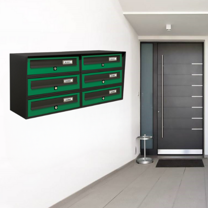 ALUBOX Cassette Postali Condominiali 6 Posti SLIM 37,8X77,5X30 Cm In Lamiera Zincata E Alluminio Cassetta Postale Da Esterno Condominiale Con Sistema Anti Prelievo COLORE: ANTRACITE VERDE