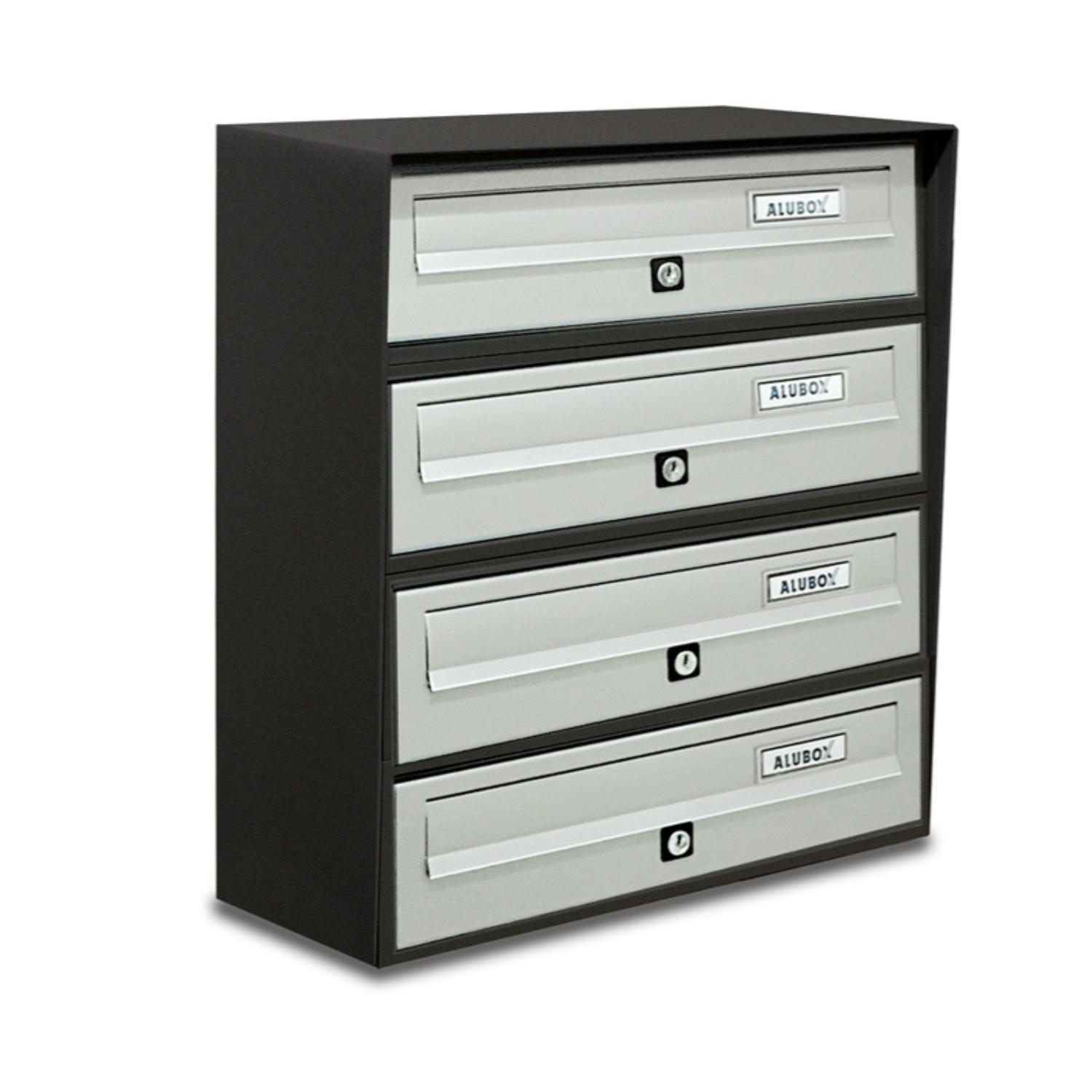 ALUBOX SLIM Cassette Postali Condominiali 4 Posti 50X39X30 Cm In Lamiera Zincata E Alluminio Cassetta Postale Da Esterno Condominiale Con Sistema Anti Prelievo COLORE: ANTRACITE ARGENTO