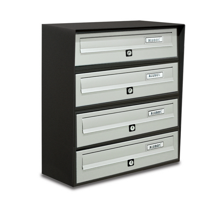 ALUBOX SLIM Cassette Postali Condominiali 4 Posti 50X39X30 Cm In Lamiera Zincata E Alluminio Cassetta Postale Da Esterno Condominiale Con Sistema Anti Prelievo COLORE: ANTRACITE ARGENTO
