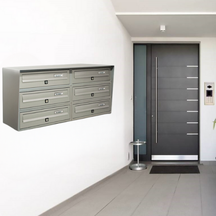 ALUBOX Cassette Postali Condominiali 6 Posti SLIM 37,8X77,5X30 Cm In Lamiera Zincata E Alluminio Cassetta Postale Da Esterno Condominiale Con Sistema Anti Prelievo COLORE: ARGENTO