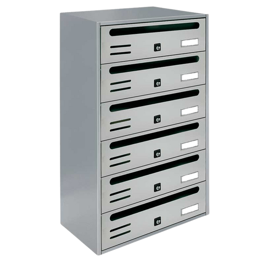 ALUBOX CUBO Cassette Postali Condominiali 6 Posti  63X38,5X25 Cm In Lamiera Zincata Cassetta Postale Condominiale Orizzontale Da Esterno E Interno Protetto COLORE: ARGENTO RAL 9006