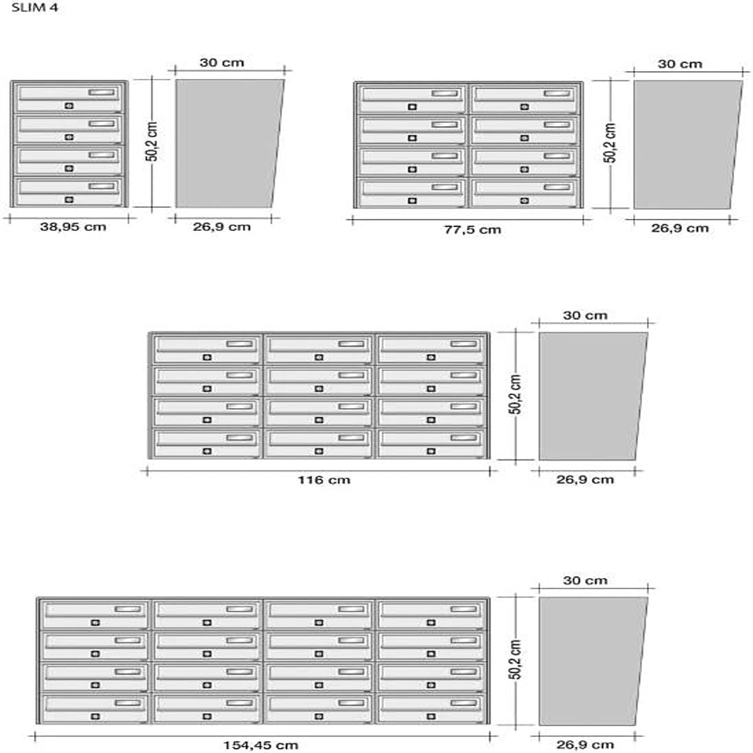 ALUBOX SLIM Cassette Postali Condominiali 12 Posti 50X116X30 Cm In Lamiera Zincata E Alluminio Cassetta Postale Da Esterno Condominiale Con Sistema Anti Prelievo