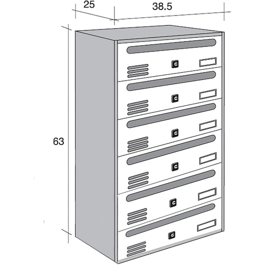ALUBOX CUBO Cassette Postali Condominiali 6 Posti  63X38,5X25 Cm In Lamiera Zincata Cassetta Postale Condominiale Orizzontale Da Esterno E Interno Protetto COLORE: ANTRACITE E SPORTELLI SABBIA