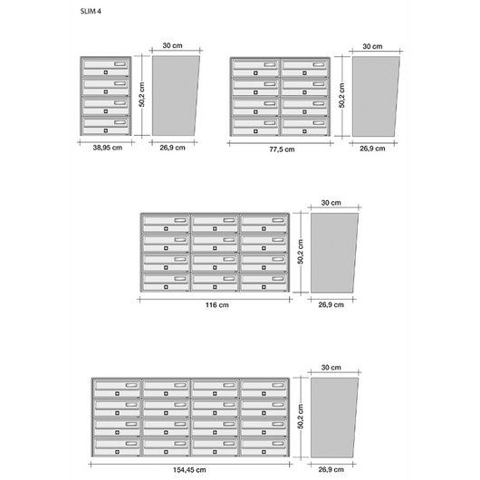ALUBOX SLIM Cassette Postali Condominiali 16 Posti 50X154,5X30 Cm In Lamiera Zincata E Alluminio Cassetta Postale Da Esterno Condominiale Sistema Anti Prelievo Resistente All'Acqua