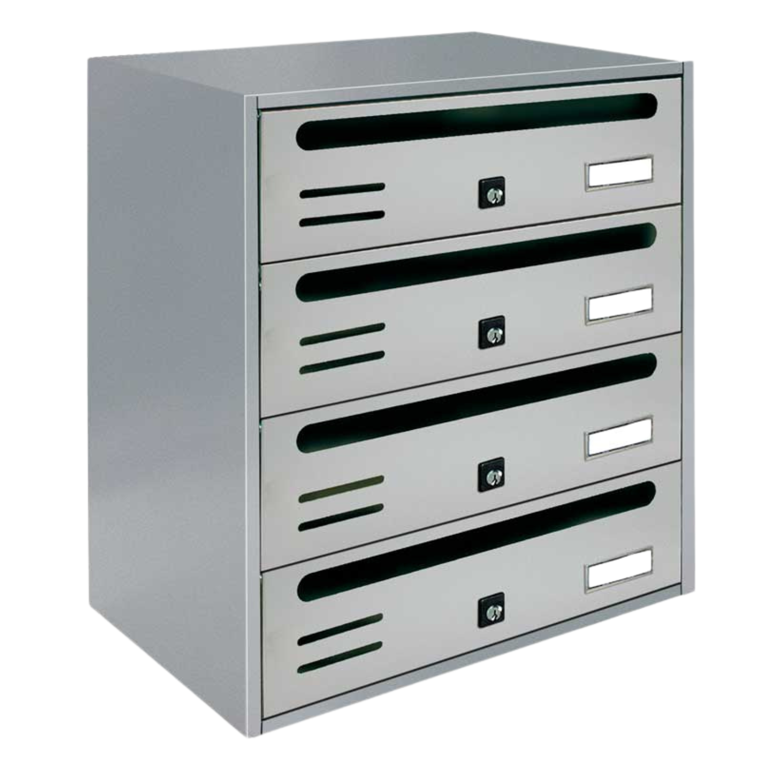 ALUBOX CUBO Cassette Postali Condominiali 4 Posti 43X38,5X25 Cm In Lamiera Zincata Cassetta Postale Condominiale Orizzontale Da Interno Ed Esterno Protetto COLORE: ARGENTO RAL 9006