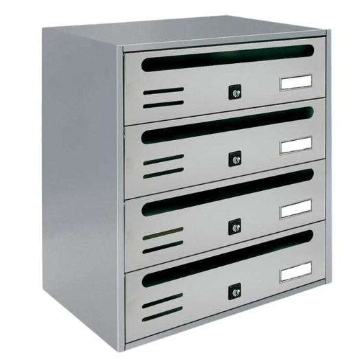 ALUBOX CUBO Cassette Postali Condominiali 4 Posti 43X38,5X25 Cm In Lamiera Zincata Cassetta Postale Condominiale Orizzontale Da Interno Ed Esterno Protetto COLORE: ARGENTO RAL 9006