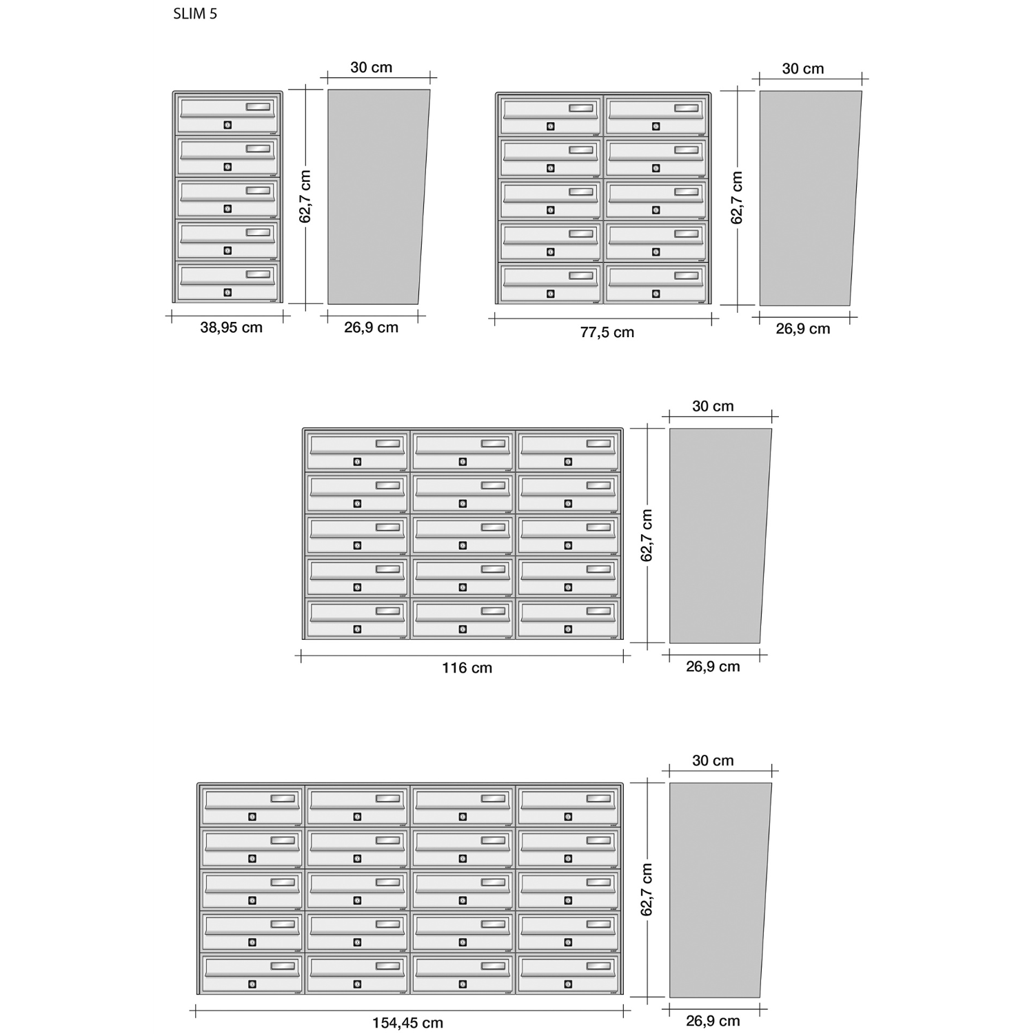 ALUBOX SLIM Cassette Postali Condominiali 20 Posti 63X154,5X30 Cm In Lamiera Zincata E Alluminio Cassetta Postale Da Esterno Condominiale Sistema Anti Prelievo Resistente All'Acqua