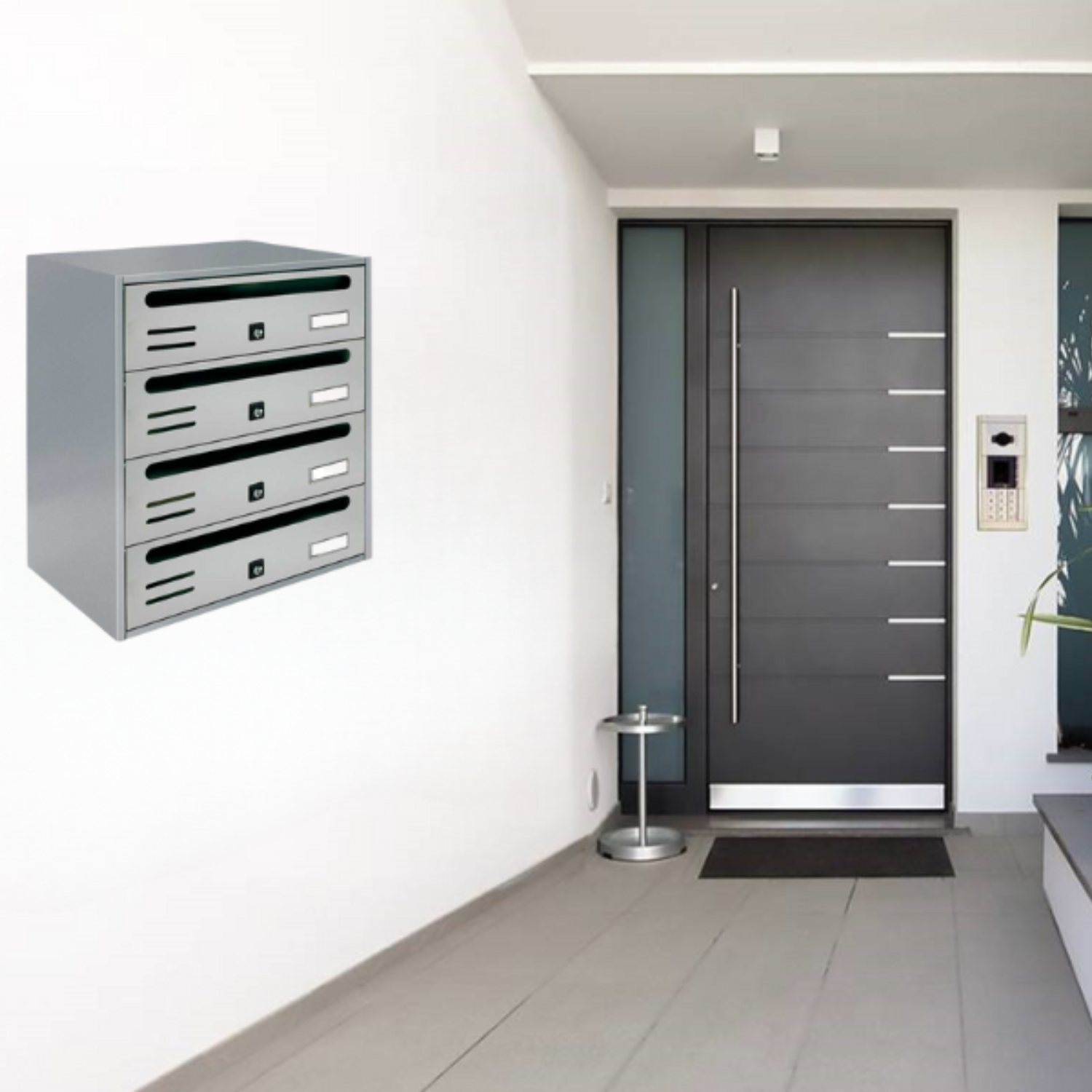 ALUBOX CUBO Cassette Postali Condominiali 4 Posti 43X38,5X25 Cm In Lamiera Zincata Cassetta Postale Condominiale Orizzontale Da Interno Ed Esterno Protetto COLORE: ARGENTO RAL 9006