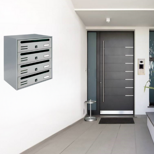 ALUBOX CUBO Cassette Postali Condominiali 4 Posti 43X38,5X25 Cm In Lamiera Zincata Cassetta Postale Condominiale Orizzontale Da Interno Ed Esterno Protetto COLORE: ARGENTO RAL 9006