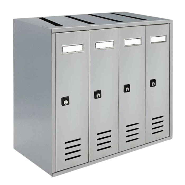 ALUBOX CUBO Cassette Postali Condominiali 4 Posti 38,5X43X25 Cm In Lamiera Zincata Cassetta Postale Condominiale Verticale Da Interno Ed Esterno Protetto COLORE: ARGENTO RAL 9006
