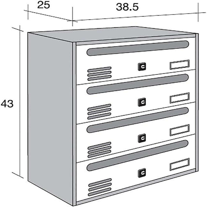 ALUBOX CUBO Cassette Postali Condominiali 4 Posti 43X38,5X25 Cm In Lamiera Zincata Cassetta Postale Condominiale Orizzontale Da Interno Ed Esterno Protetto COLORE: ANTRACITE E SPORTELLI INOX SPECCHIATO