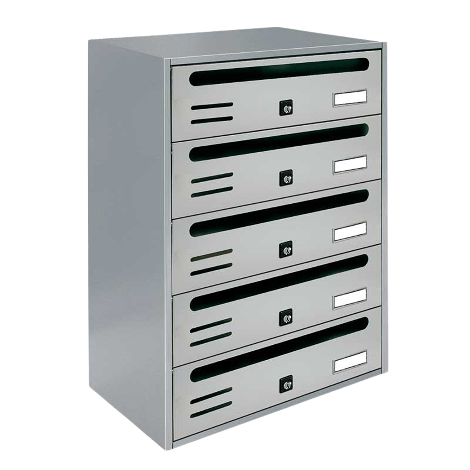 ALUBOX CUBO Cassette Postali Condominiali 5 Posti 53X38,5X25 Cm In Lamiera Zincata Cassetta Postale Condominiale Orizzontale Da Esterno E Interno Protetto COLORE: ARGENTO RAL 9006