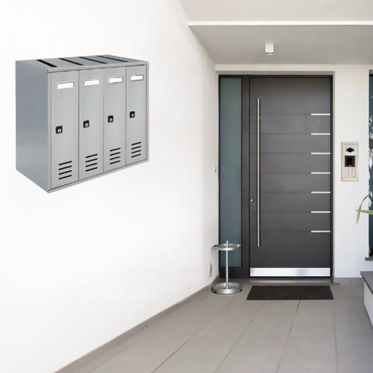ALUBOX CUBO Cassette Postali Condominiali 4 Posti 38,5X43X25 Cm In Lamiera Zincata Cassetta Postale Condominiale Verticale Da Interno Ed Esterno Protetto COLORE: ARGENTO RAL 9006