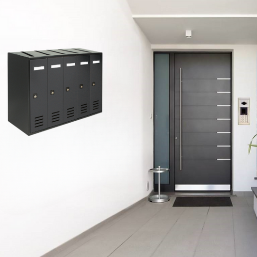 ALUBOX CUBO Cassette Postali Condominiali 5 Posti 38,5X53X25 Cm In Lamiera Zincata Cassetta Postale Condominiale Verticale Da Esterno E Interno Protetto COLORE: ANTRACITE