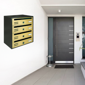 ALUBOX CUBO Cassette Postali Condominiali 4 Posti 43X38,5X25 Cm In Lamiera Zincata Cassetta Postale Condominiale Orizzontale Da Interno Ed Esterno Protetto COLORE: ANTRACITE E SPORTELLI ORO