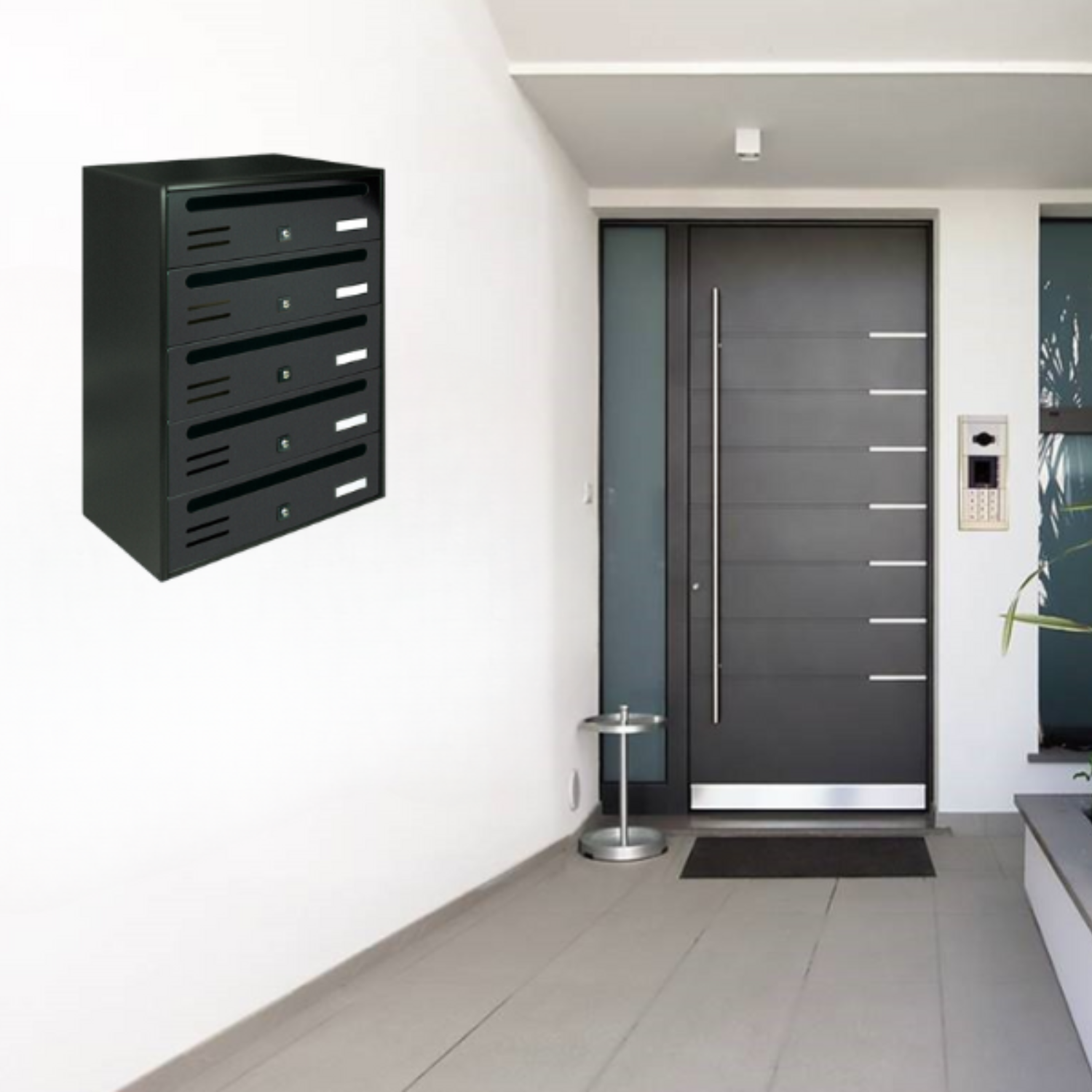 ALUBOX CUBO Cassette Postali Condominiali 5 Posti 53X38,5X25 Cm In Lamiera Zincata Cassetta Postale Condominiale Orizzontale Da Esterno E Interno Protetto COLORE: ANTRACITE