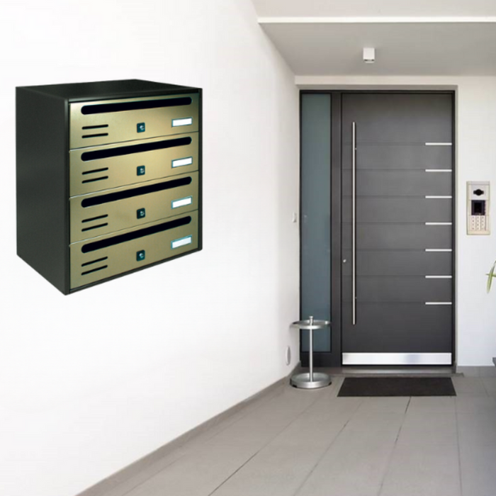 ALUBOX CUBO Cassette Postali Condominiali 4 Posti 43X38,5X25 Cm In Lamiera Zincata Cassetta Postale Condominiale Orizzontale Da Interno Ed Esterno Protetto COLORE: ANTRACITE E SPORTELLI BRONZO ANTICO