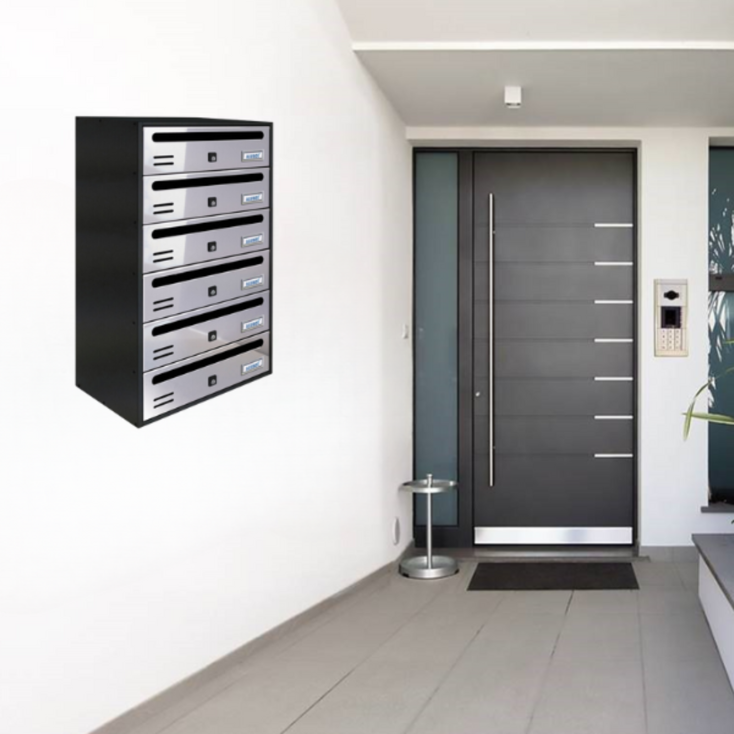 ALUBOX CUBO Cassette Postali Condominiali 6 Posti  63X38,5X25 Cm In Lamiera Zincata Cassetta Postale Condominiale Orizzontale Da Esterno E Interno Protetto COLORE: ANTRACITE E SPORTELLI INOX SPECCHIATO