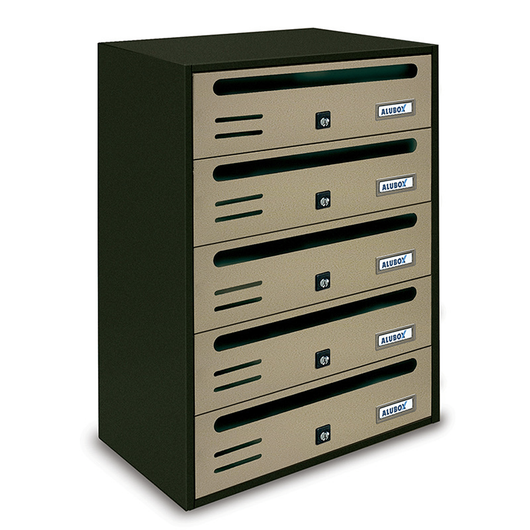 ALUBOX CUBO Cassette Postali Condominiali 5 Posti 53X38,5X25 Cm In Lamiera Zincata Cassetta Postale Condominiale Orizzontale Da Esterno E Interno Protetto COLORE: ANTRACITE E SPORTELLI SABBIA