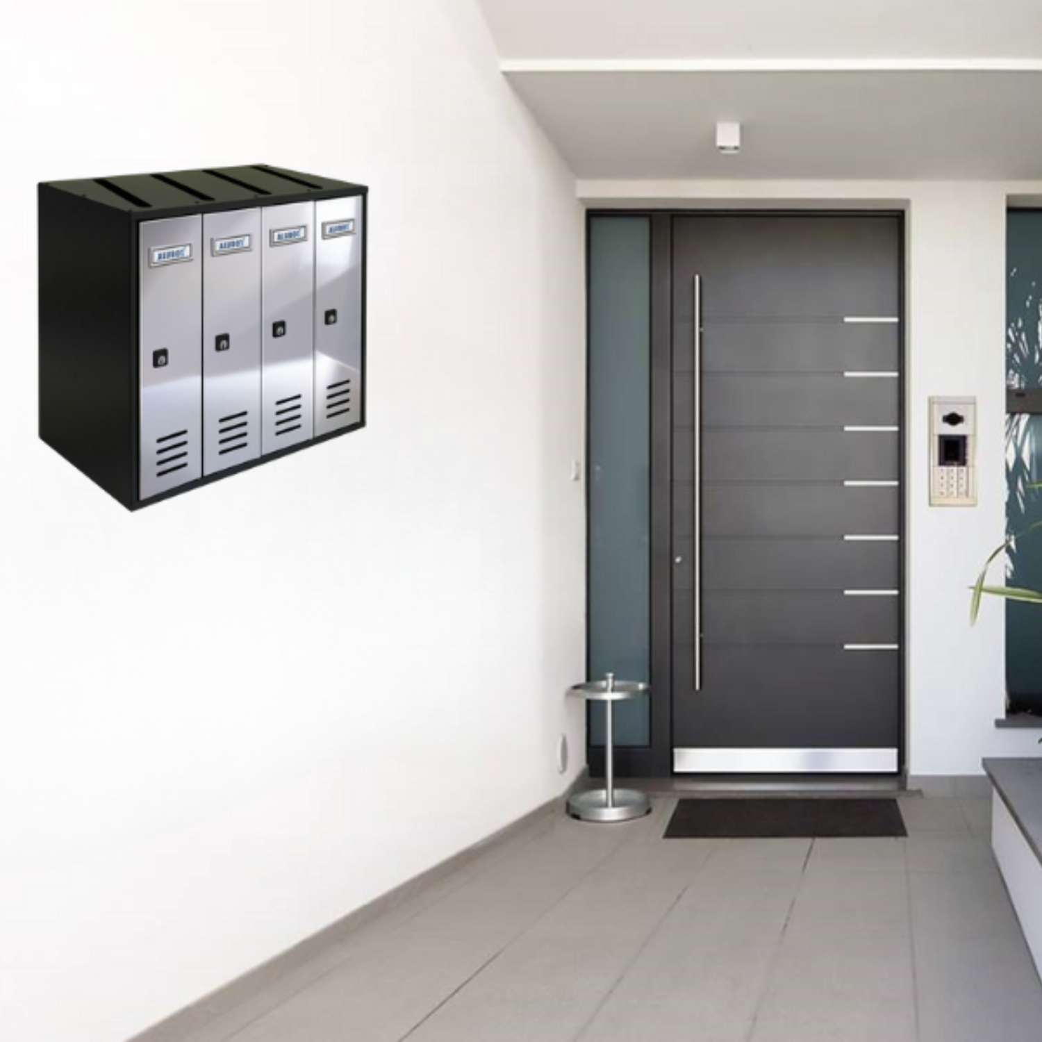 ALUBOX CUBO Cassette Postali Condominiali 4 Posti 38,5X43X25 Cm In Lamiera Zincata Cassetta Postale Condominiale Verticale Da Interno Ed Esterno Protetto COLORE: ANTRACITE E SPORTELLI INOX SPECCHIATO